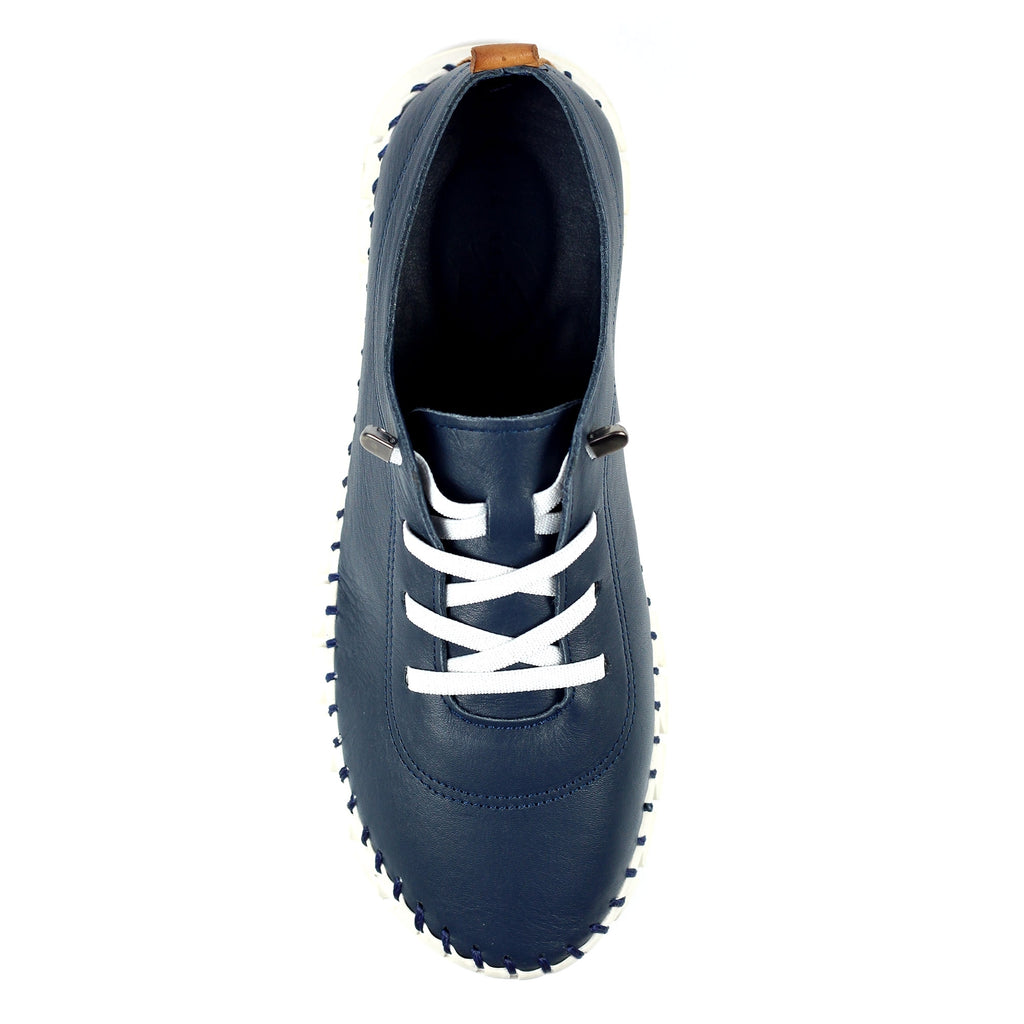 St Austell Navy Leather Plimsoll