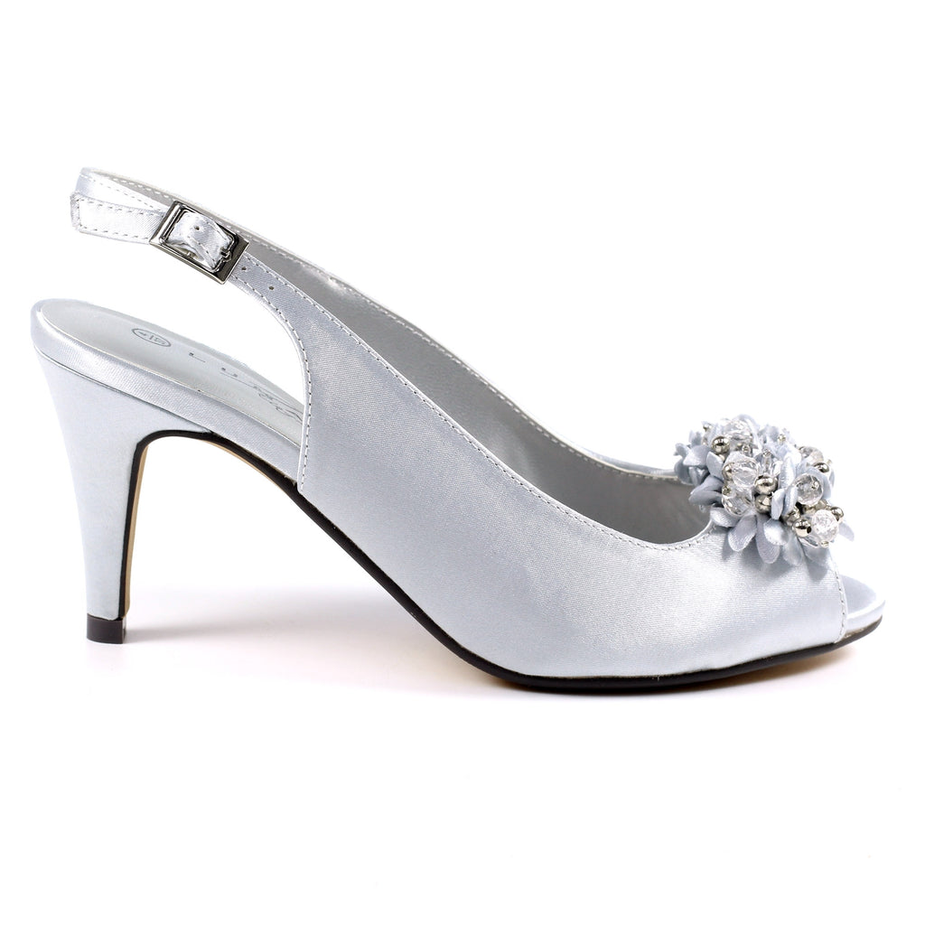 Sabrina Silver Satin Slingback Court