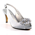 Sabrina Silver Satin Slingback Court