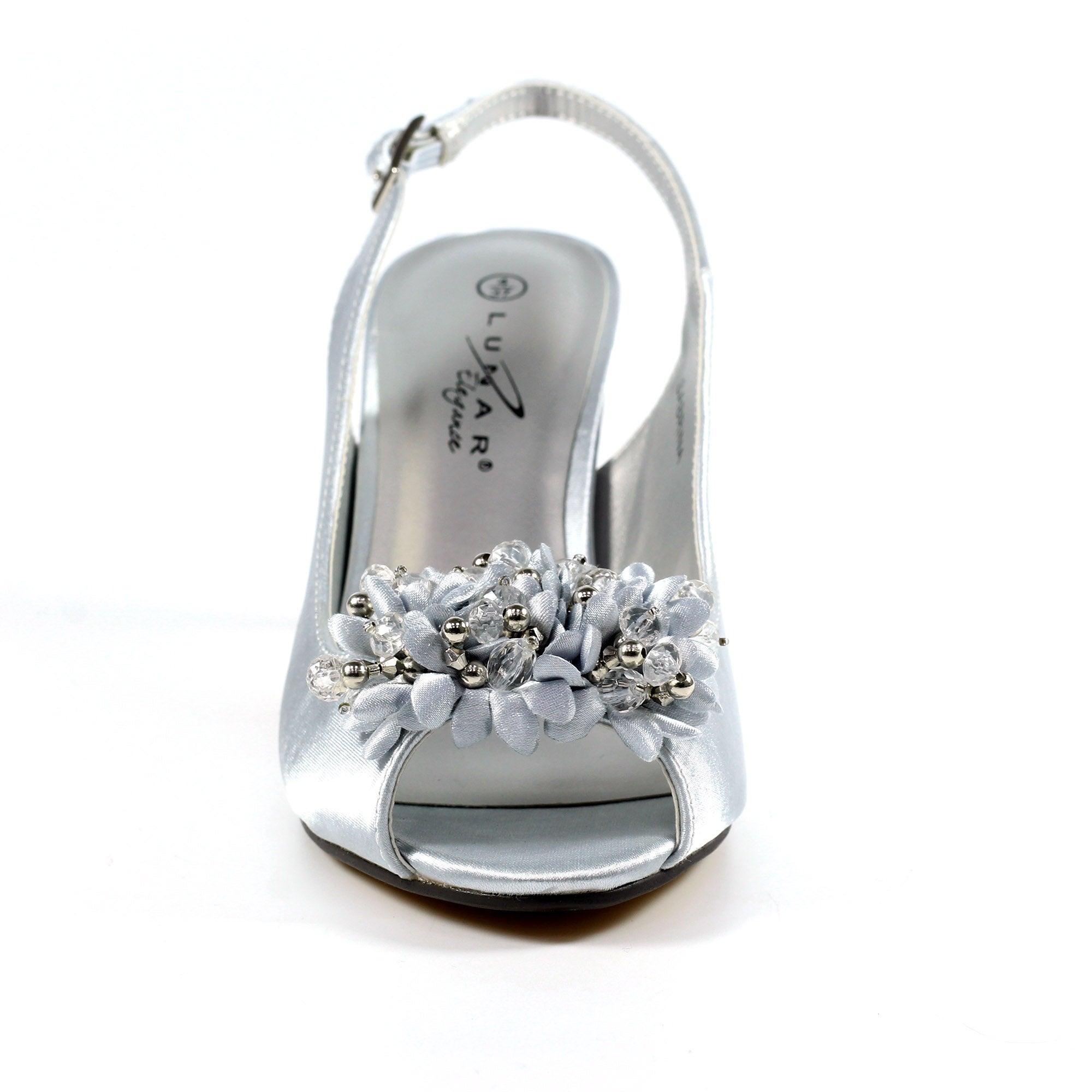 Sabrina Silver Satin Slingback Court