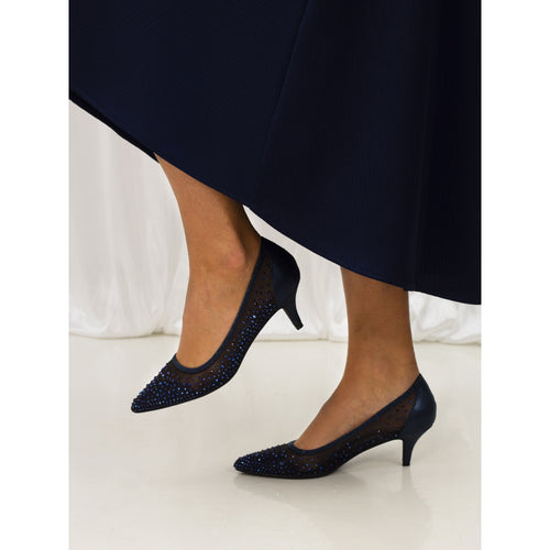Alisha Navy Gemstone Kitten Heel