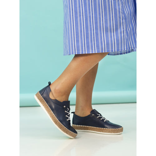Evie Navy Leather Plimsoll