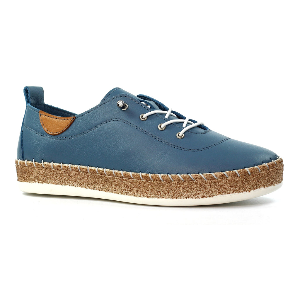Evie Mid Blue Leather Plimsoll