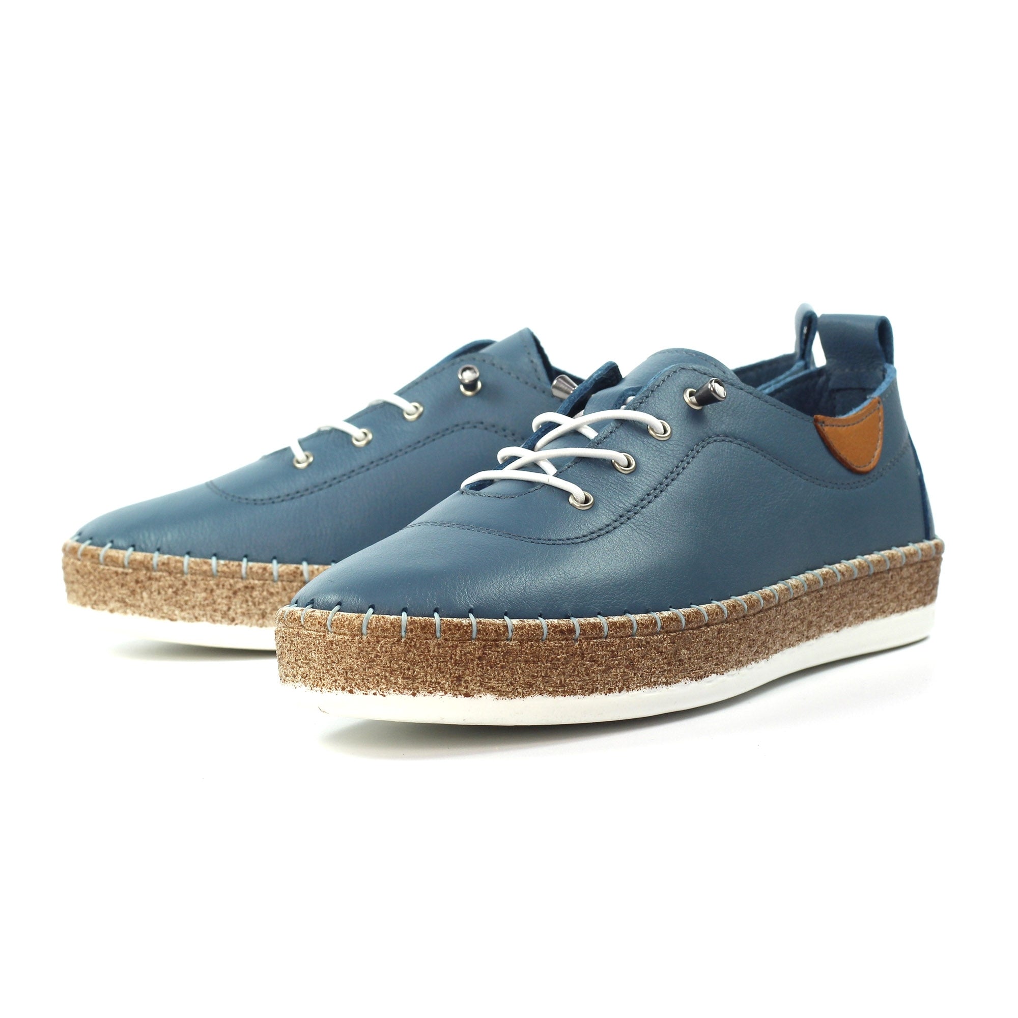 Evie Mid Blue Leather Plimsoll