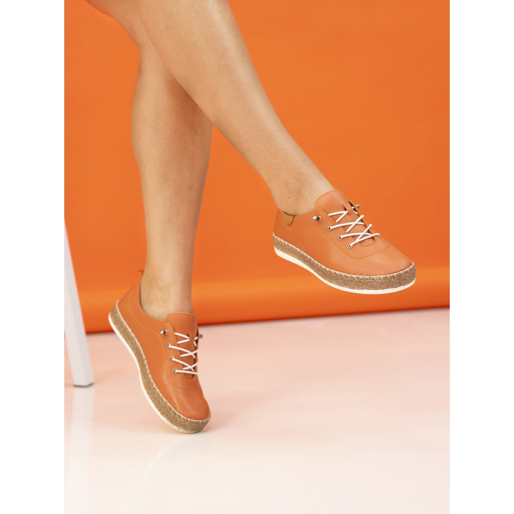 Evie Orange Leather Plimsoll
