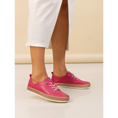 Evie Raspberry Leather Plimsoll