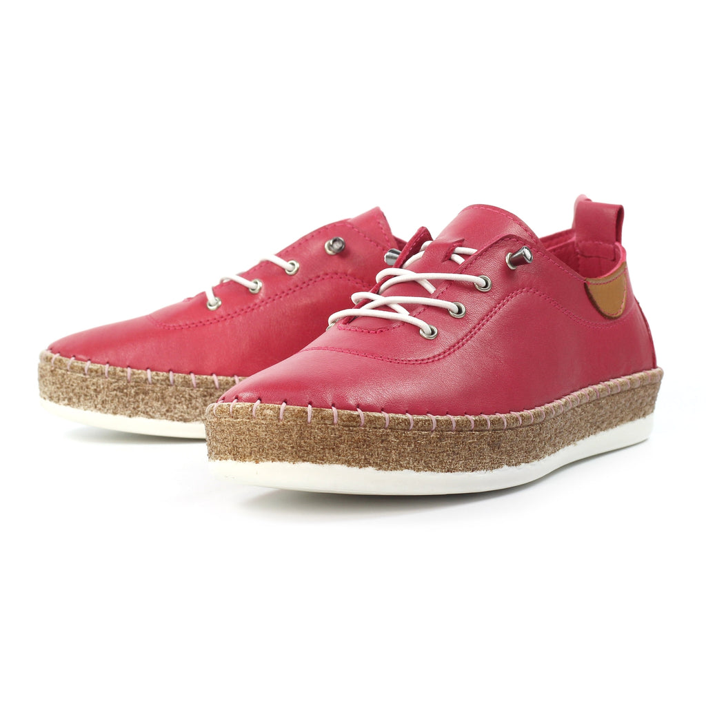 Evie Raspberry Leather Plimsoll