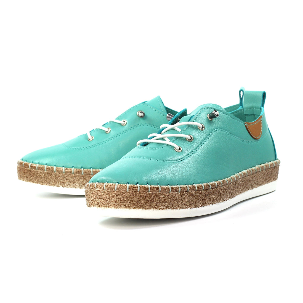 Evie Turquoise Leather Plimsoll