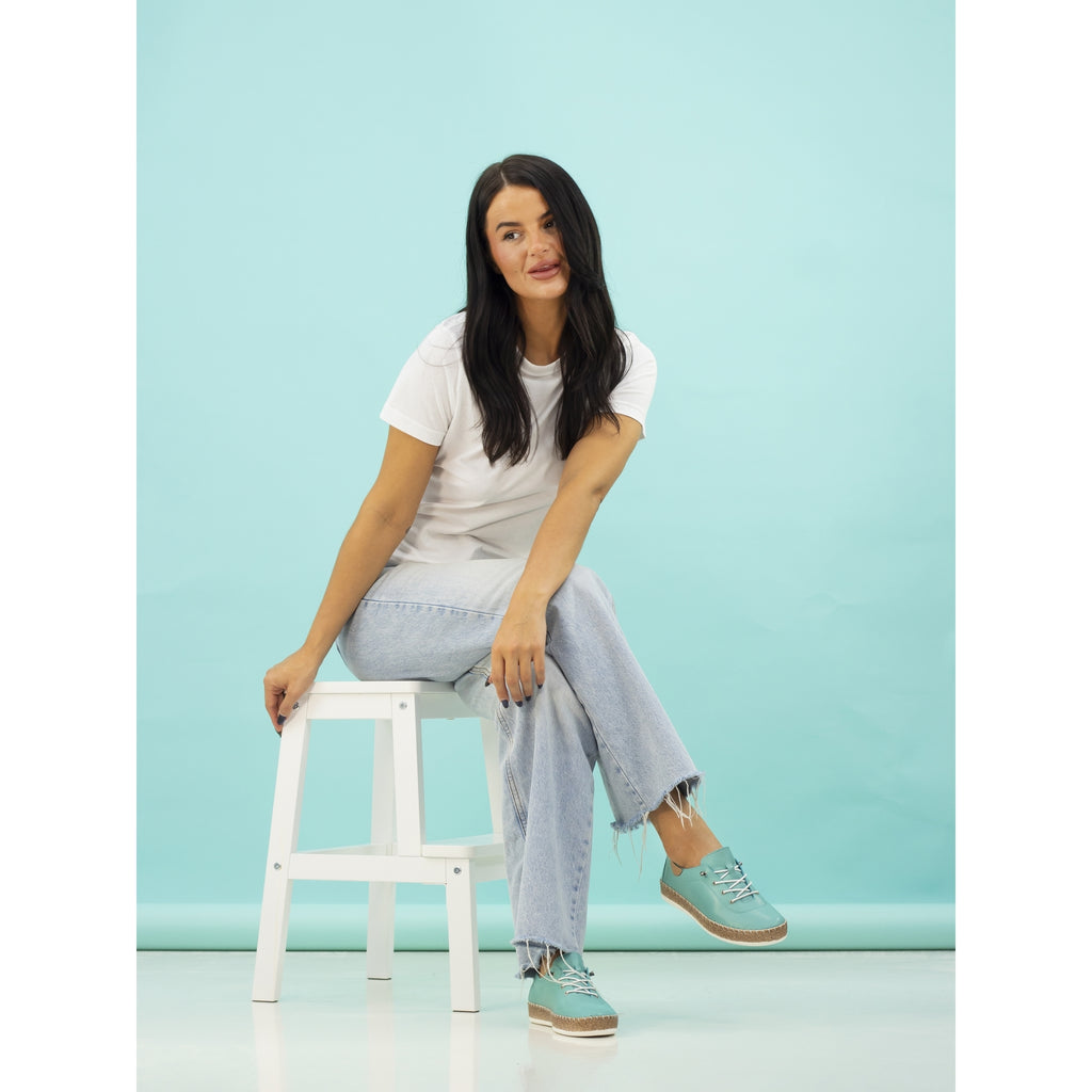 Evie Turquoise Leather Plimsoll