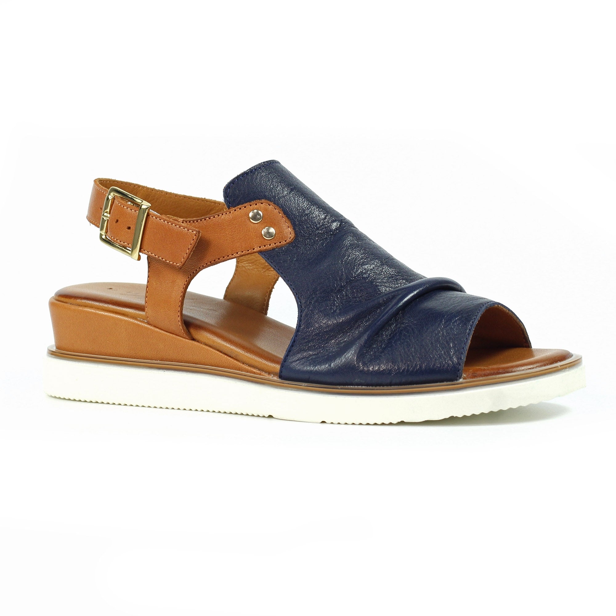 Steffi Navy Leather Wedge Sandal