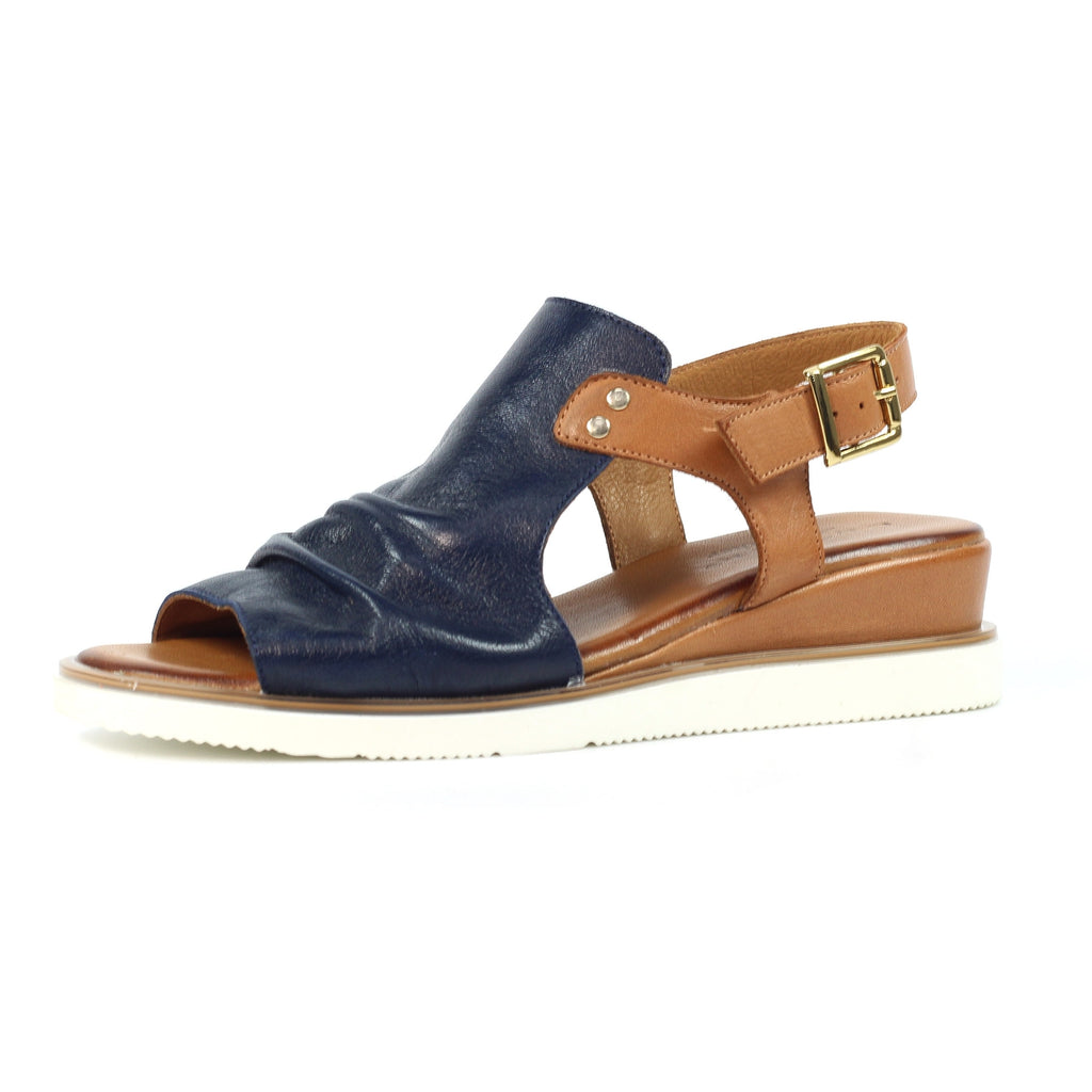 Steffi Navy Leather Wedge Sandal