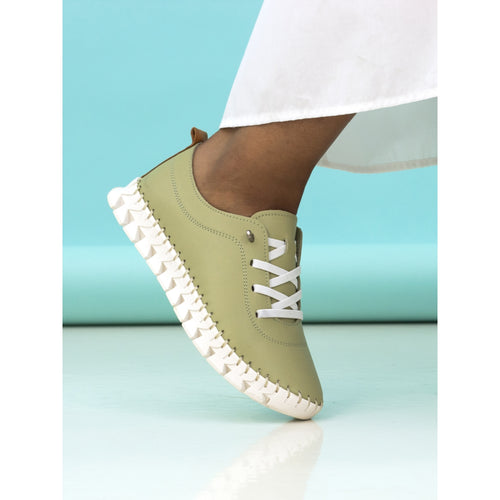 St Austell Khaki Leather Plimsoll