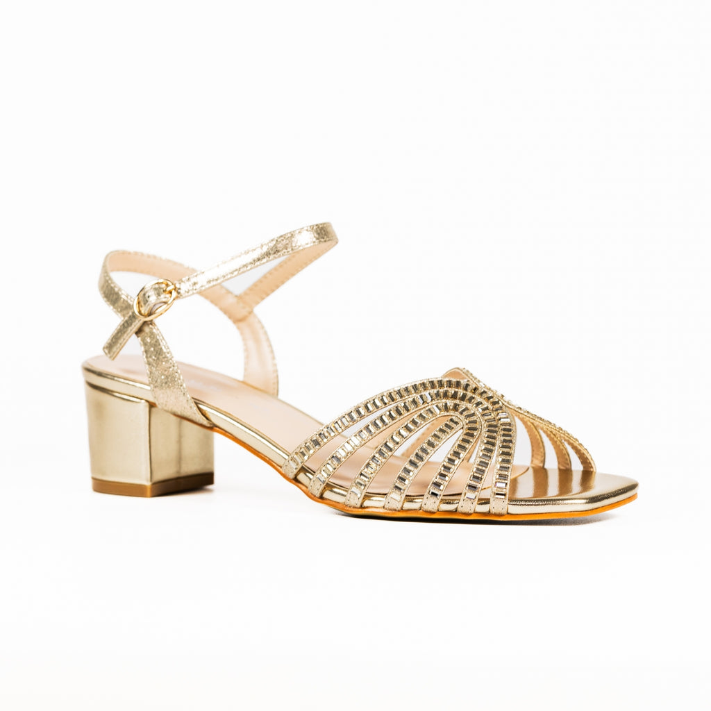 Twinkle Gold Block Heel Sandal