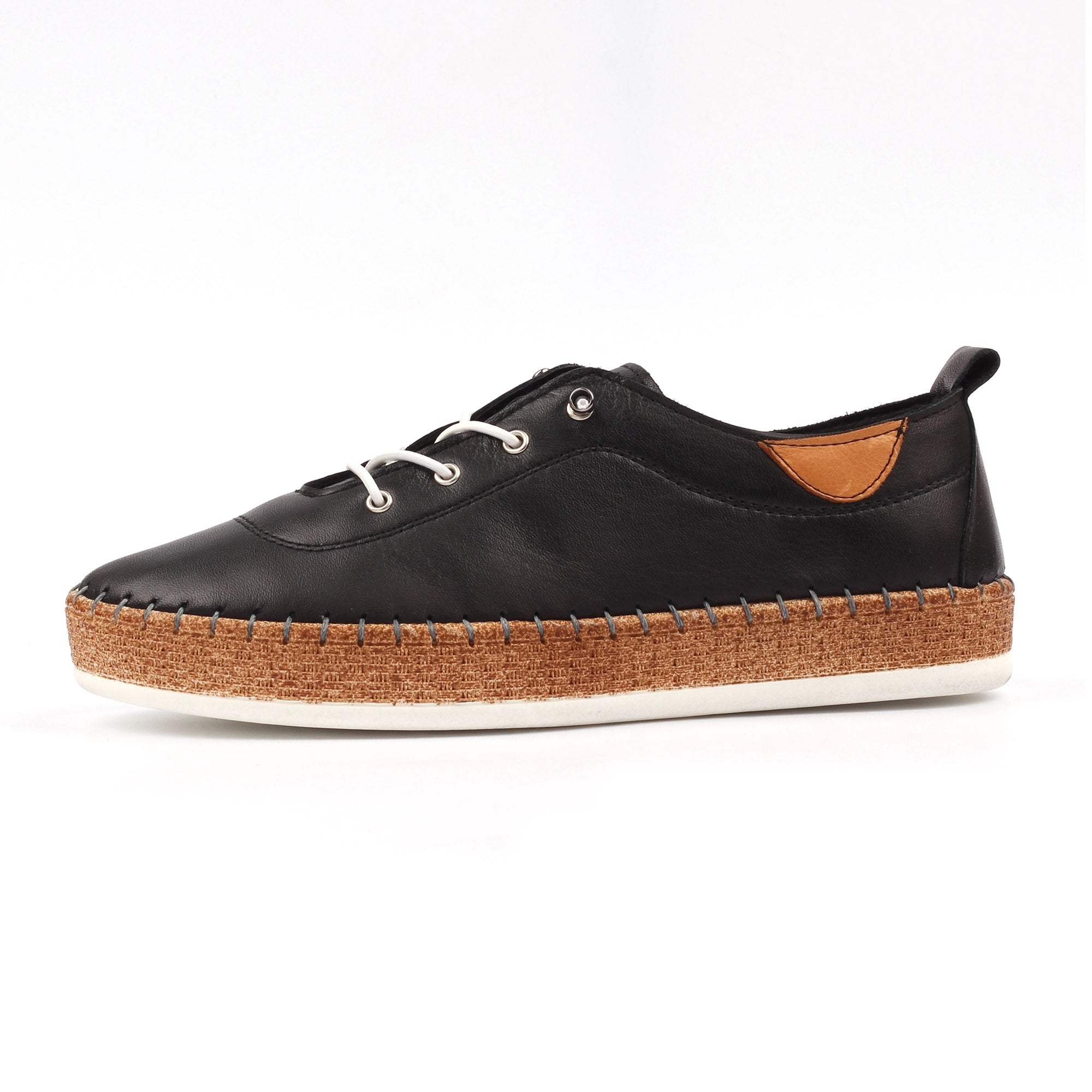 Evie Black Leather Plimsoll