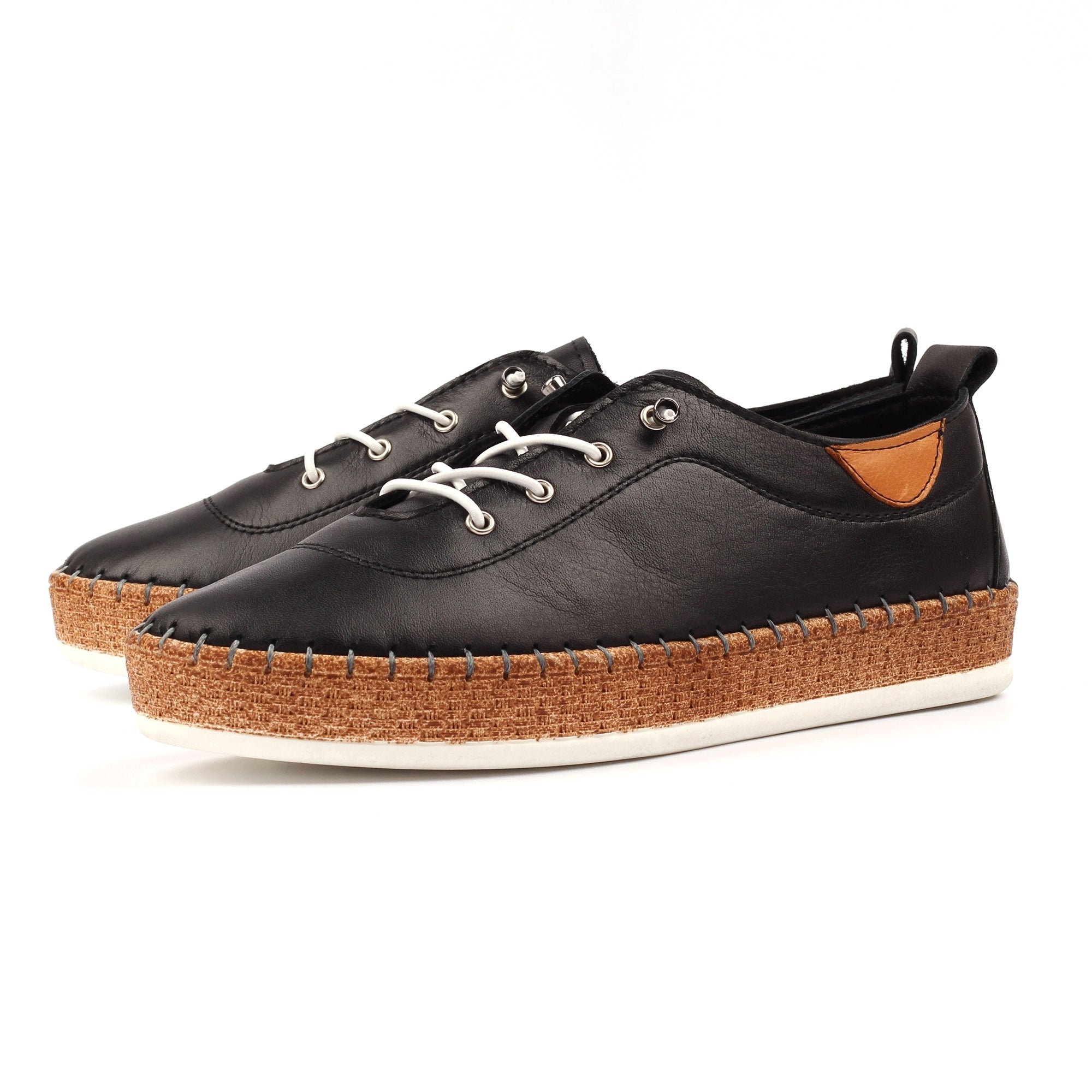Evie Black Leather Plimsoll