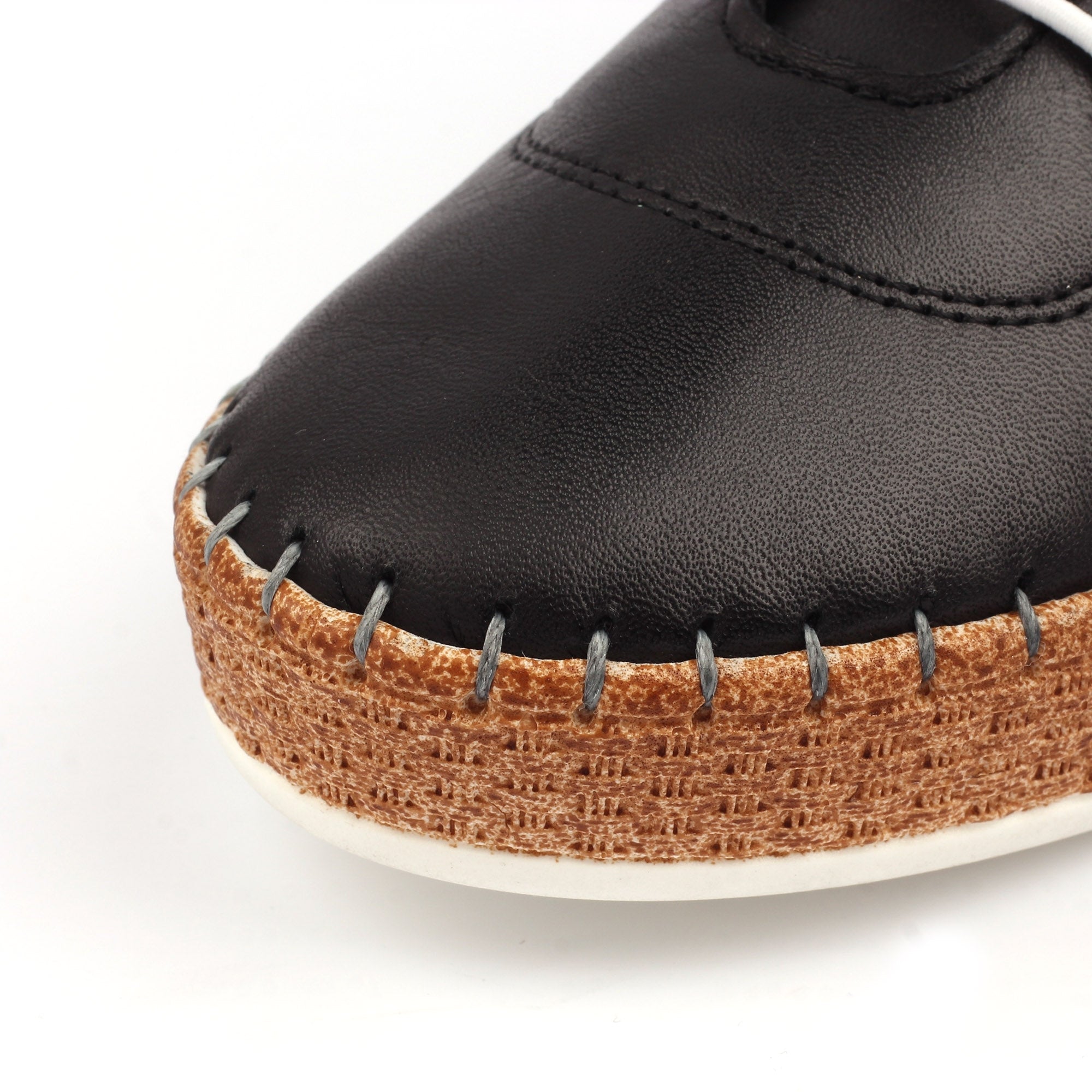 Evie Black Leather Plimsoll