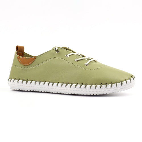 St Ives Khaki Leather Plimsoll