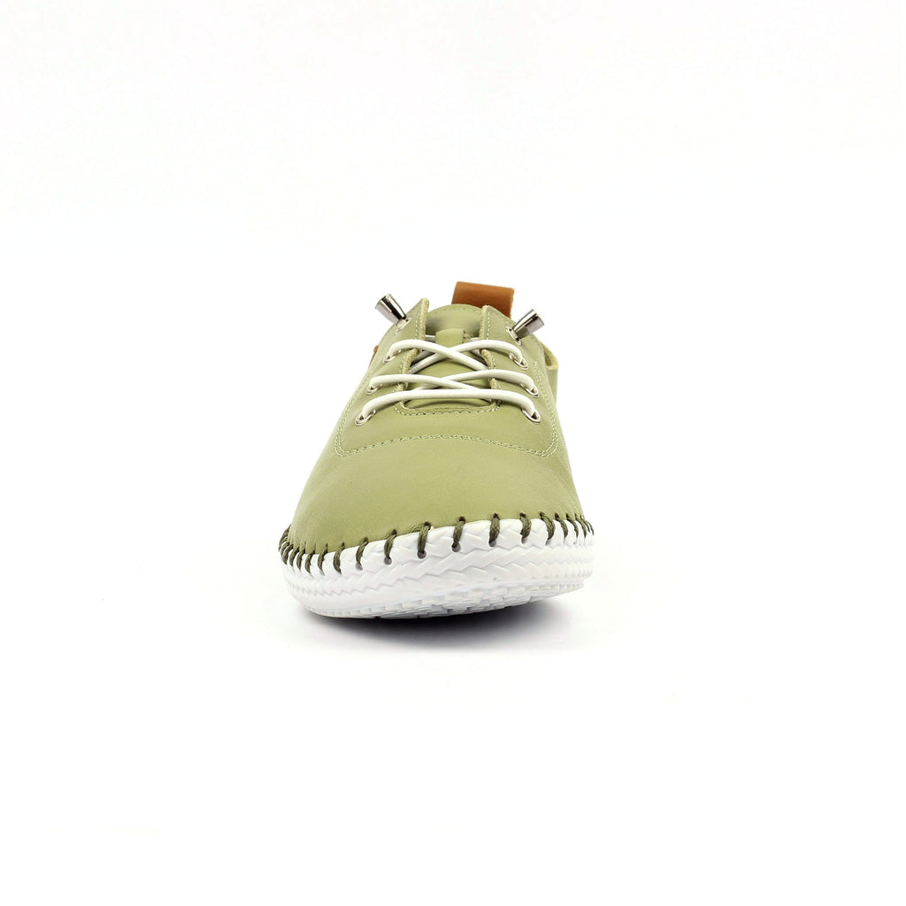 St Ives Khaki Leather Plimsoll