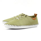 St Ives Khaki Leather Plimsoll