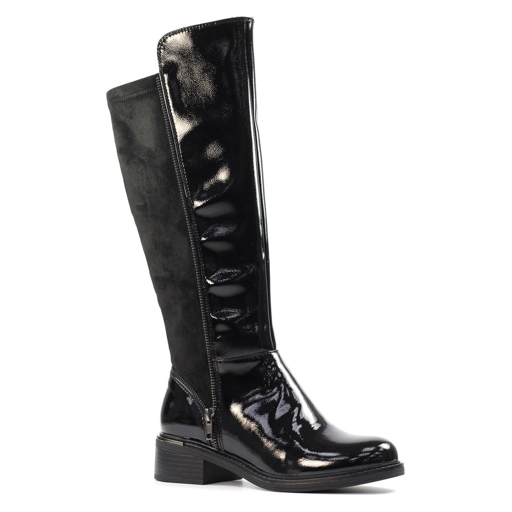 Perkins Black Patent Long Boot
