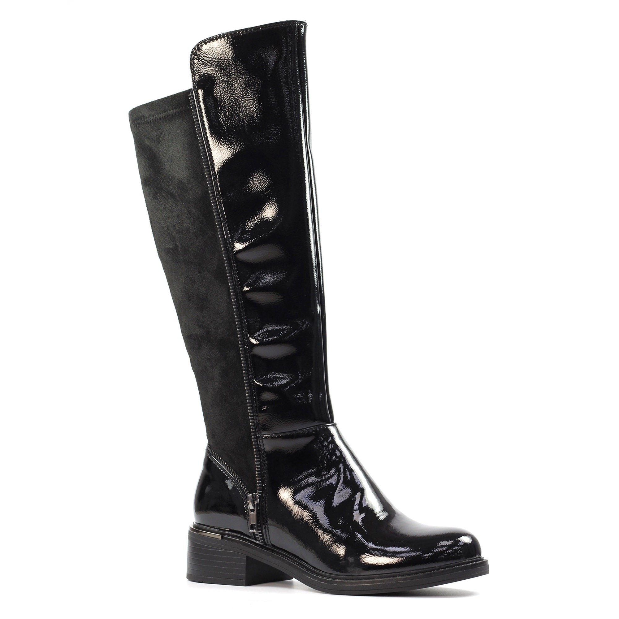 Perkins Black Patent Long Boot