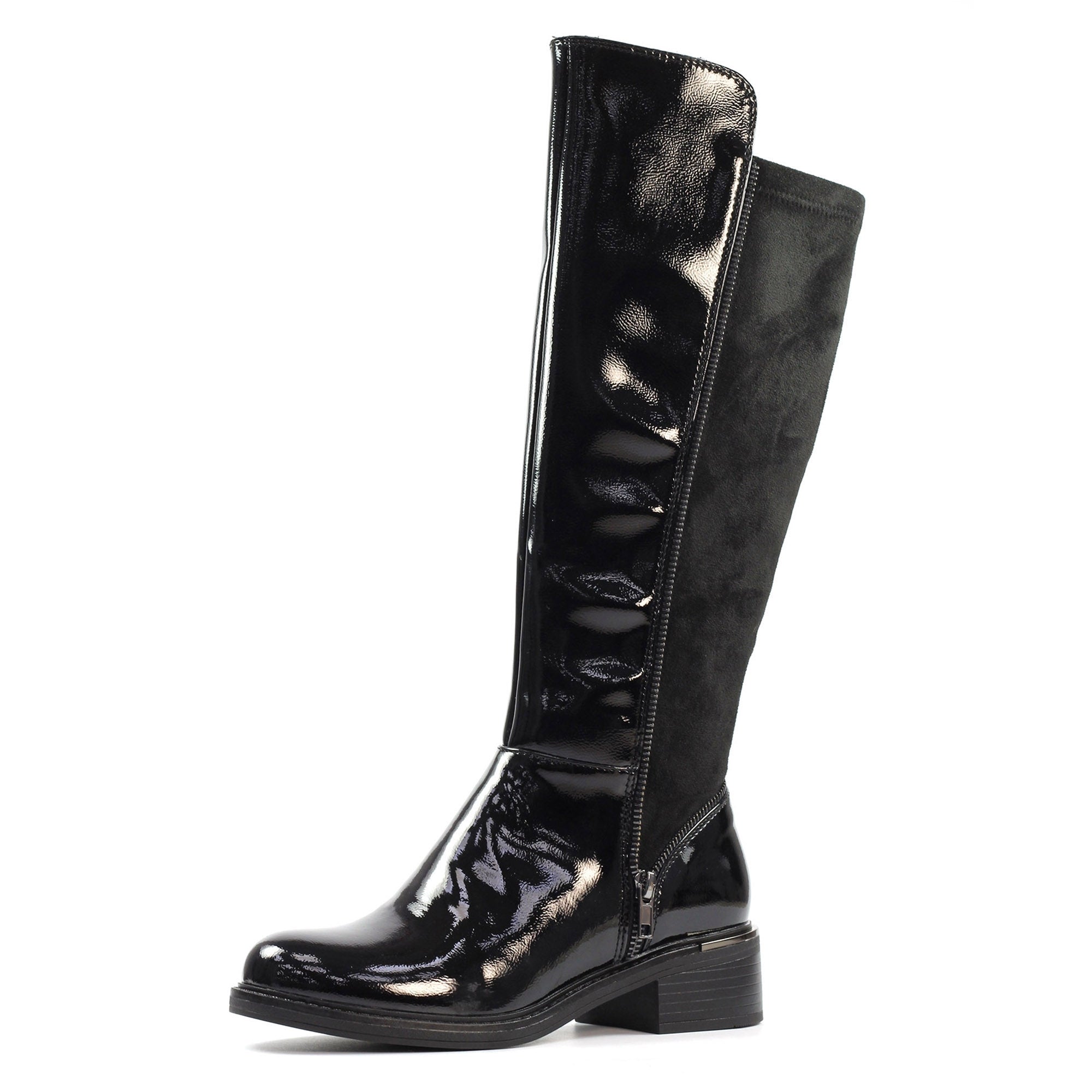 Perkins Black Patent Long Boot