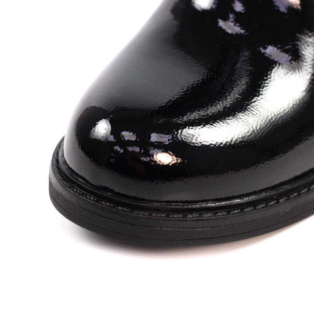 Perkins Black Patent Long Boot