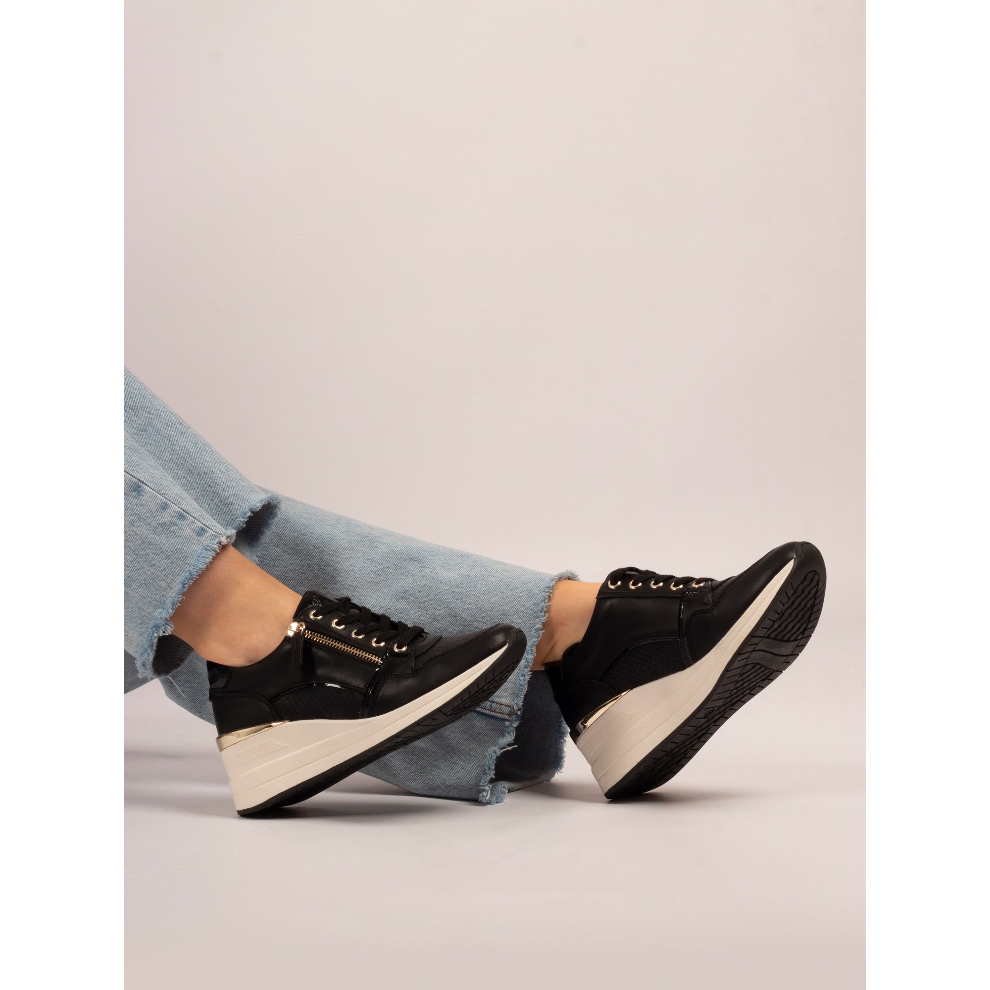 Juno Black Wedge Trainer