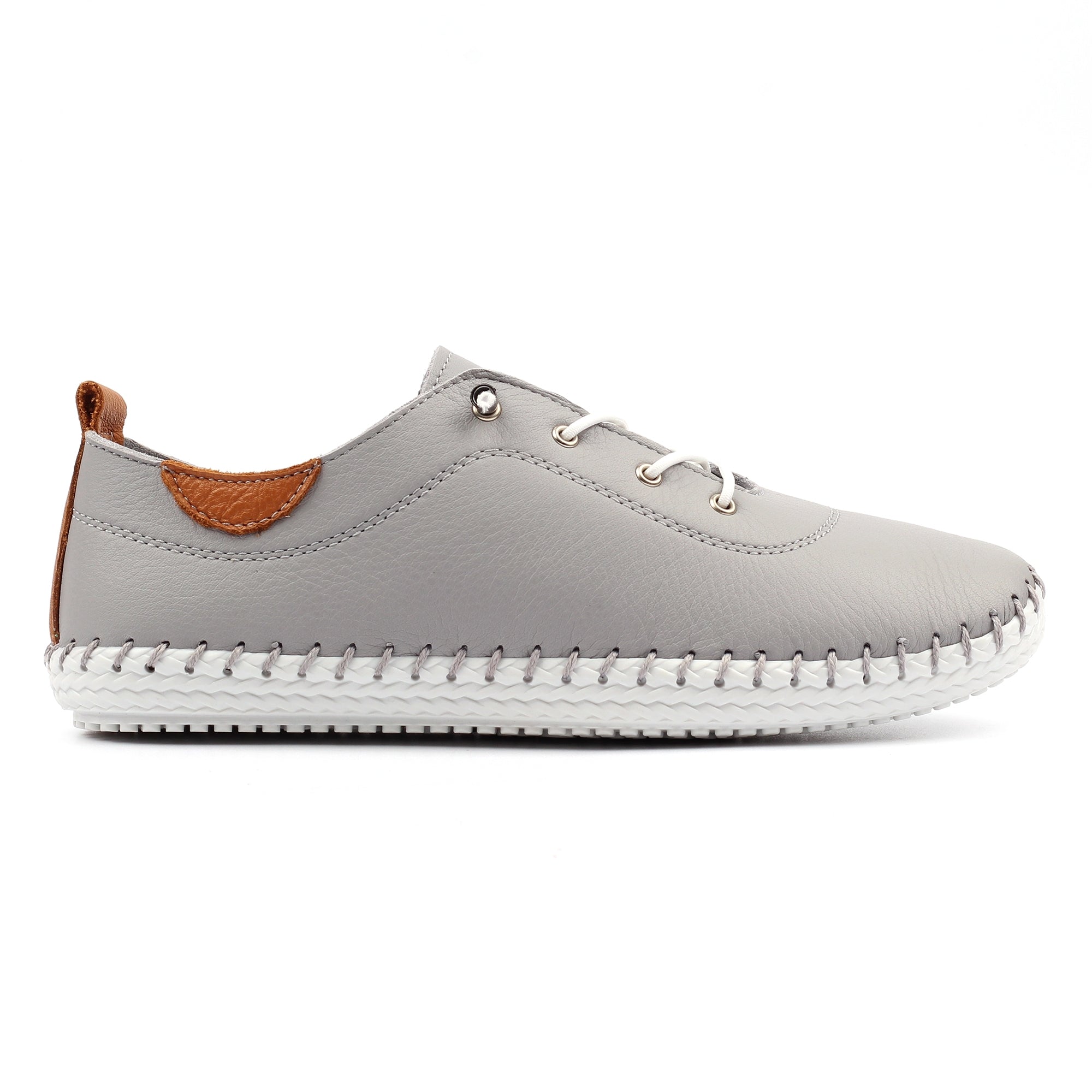 St Ives Light Grey Leather Plimsoll
