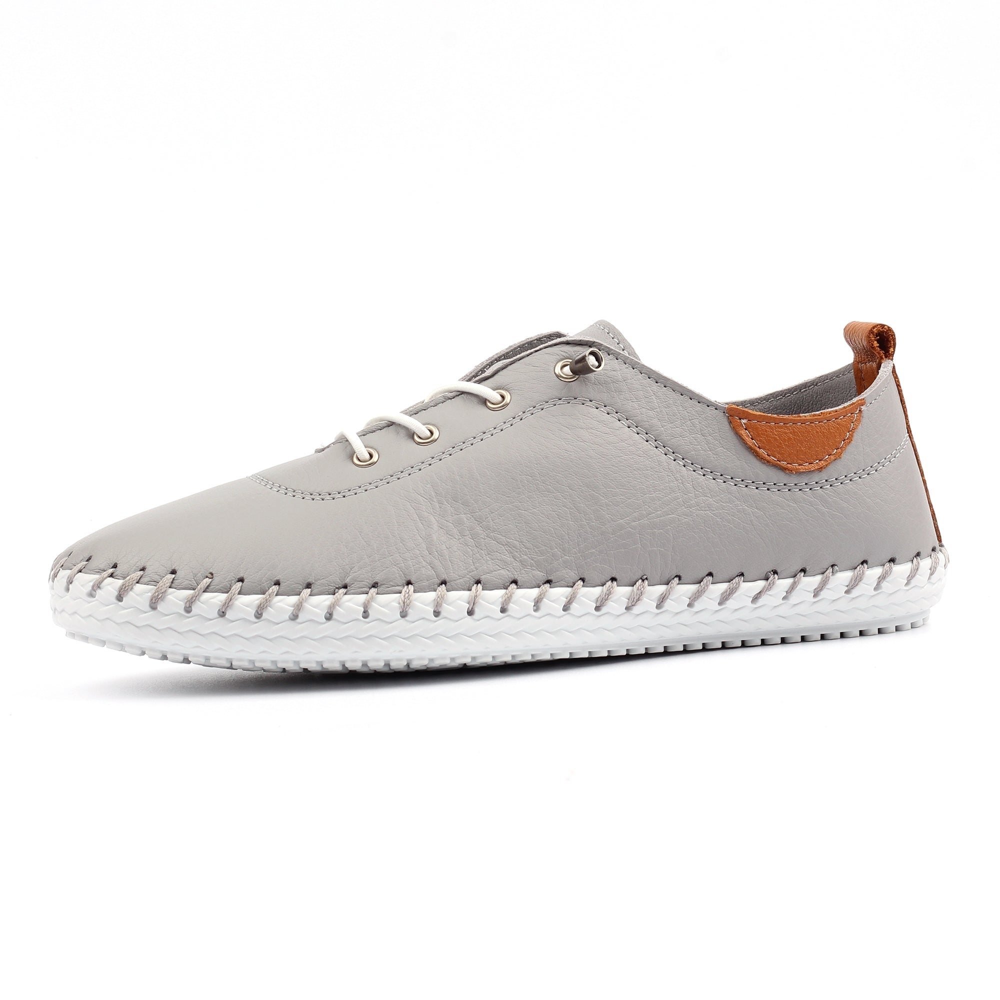 St Ives Light Grey Leather Plimsoll