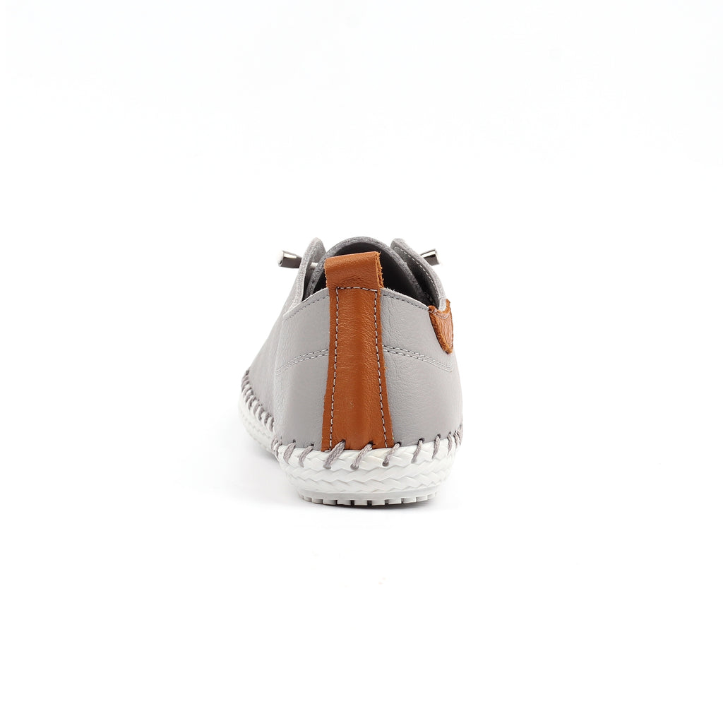 St Ives Light Grey Leather Plimsoll