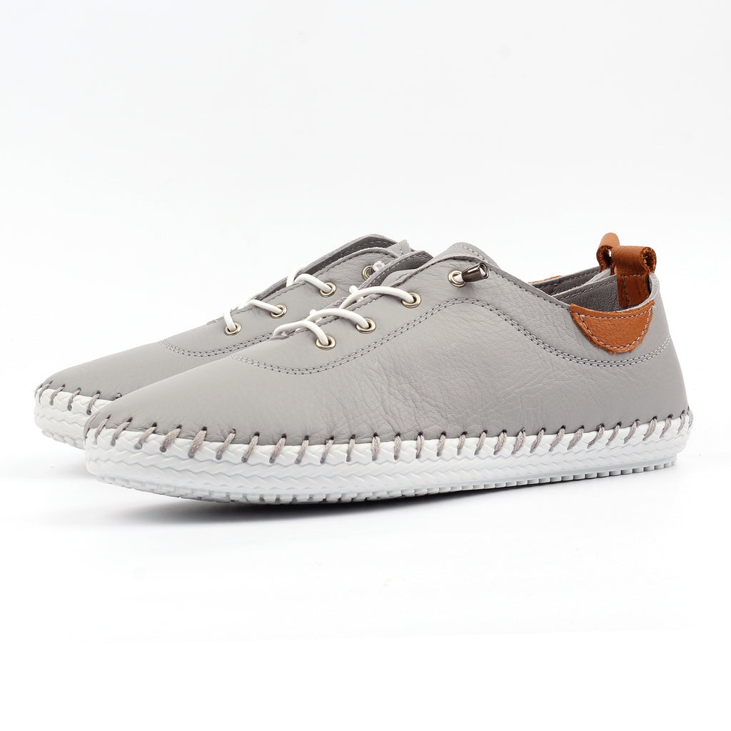 St Ives Light Grey Leather Plimsoll
