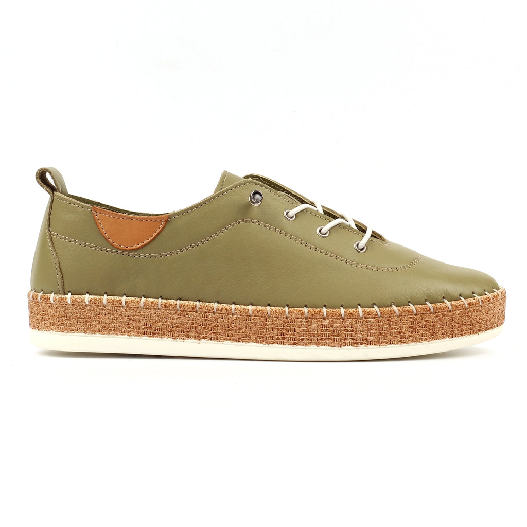 Evie Khaki Leather Plimsoll