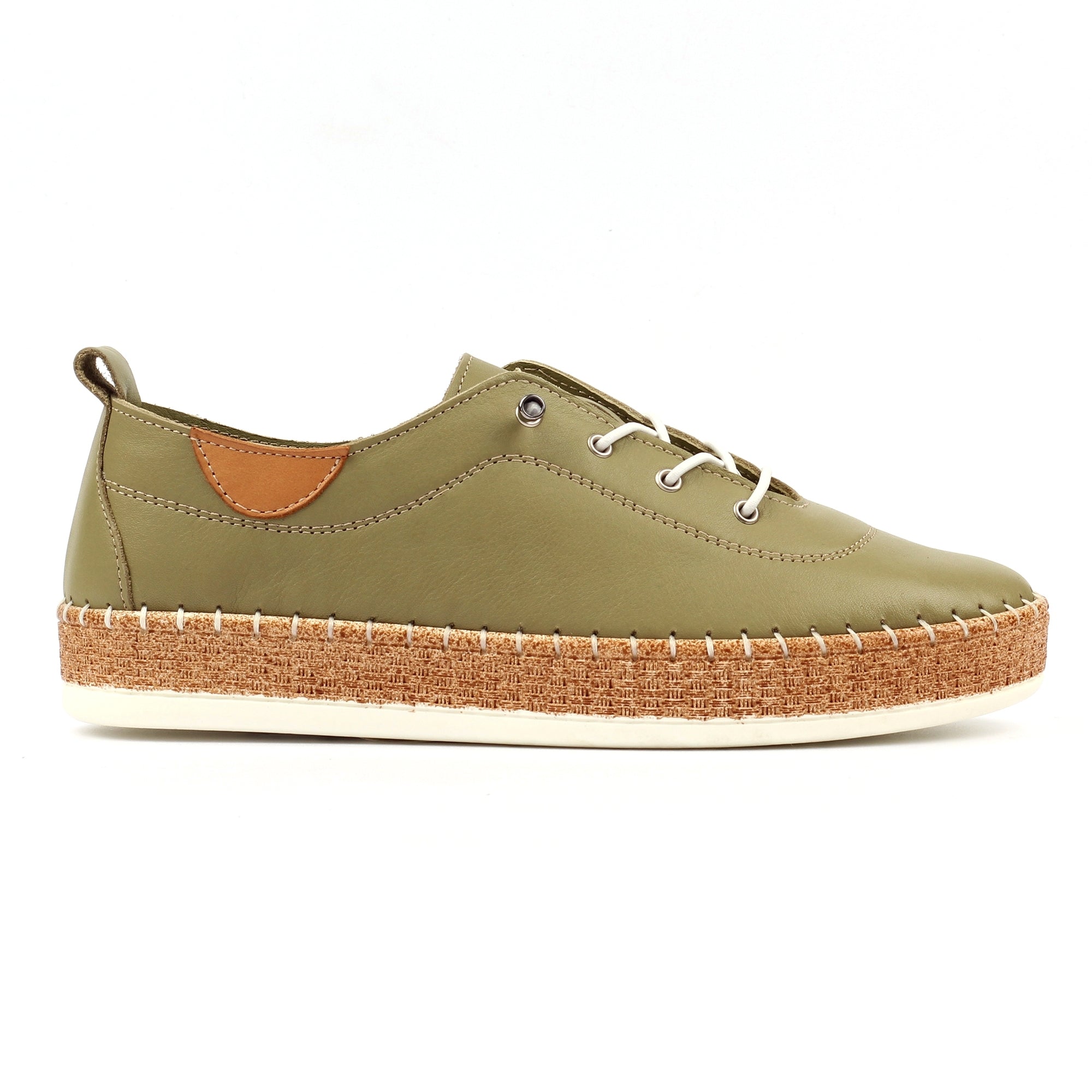 Evie Khaki Leather Plimsoll