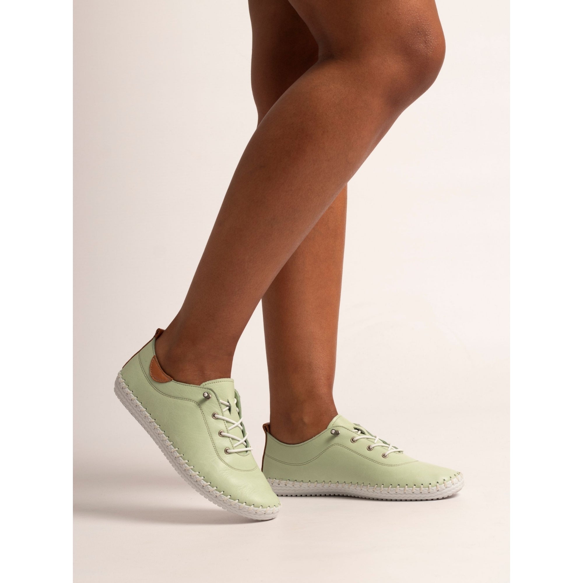 St Ives Soft Sage Leather Plimsoll