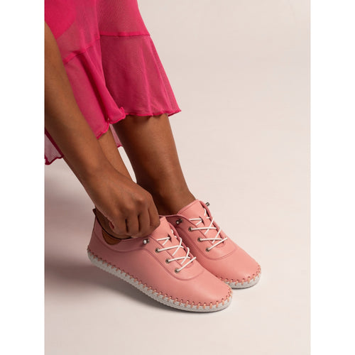 St Ives Candy Pink Leather Plimsoll