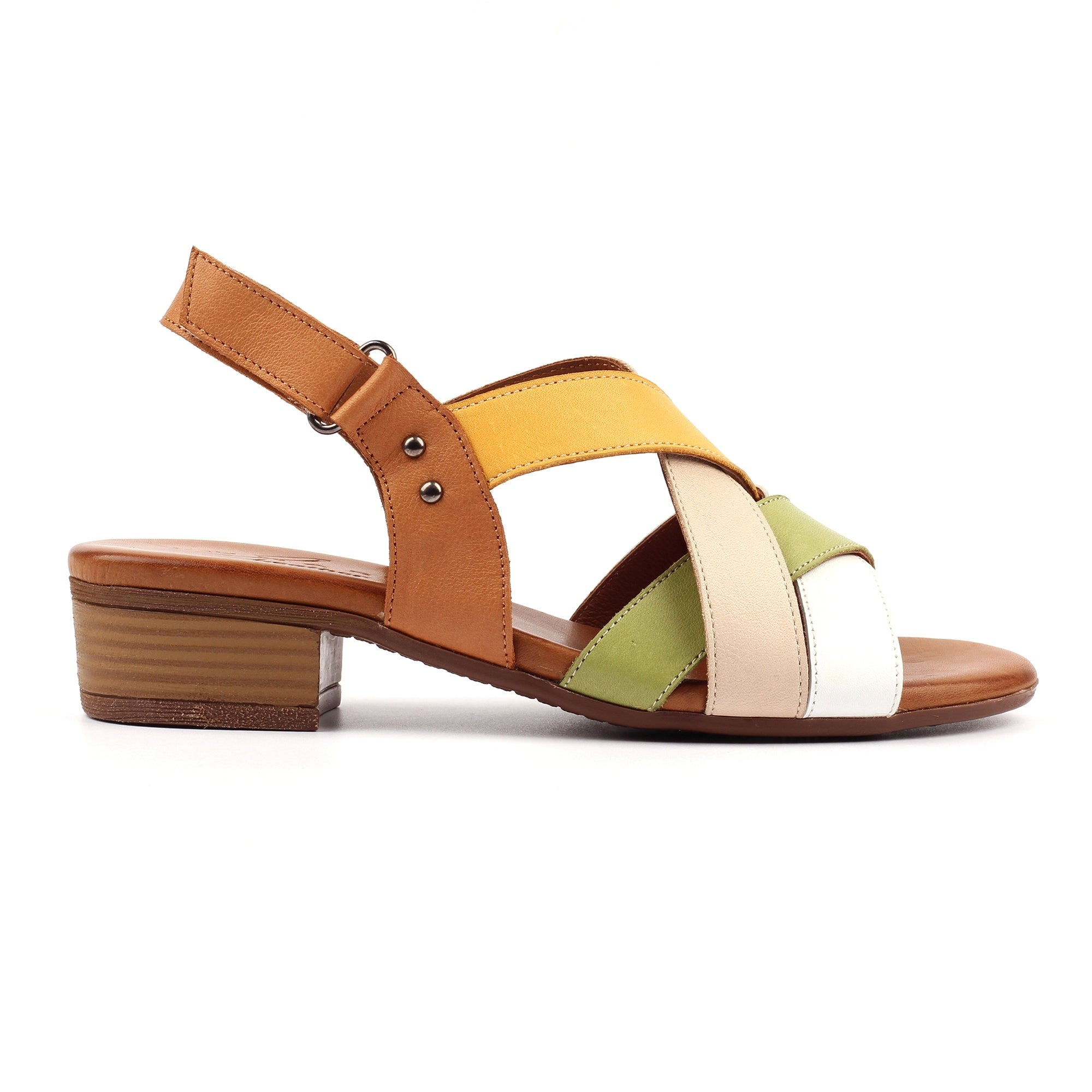 Olympia Khaki Block Heel Leather Sandal