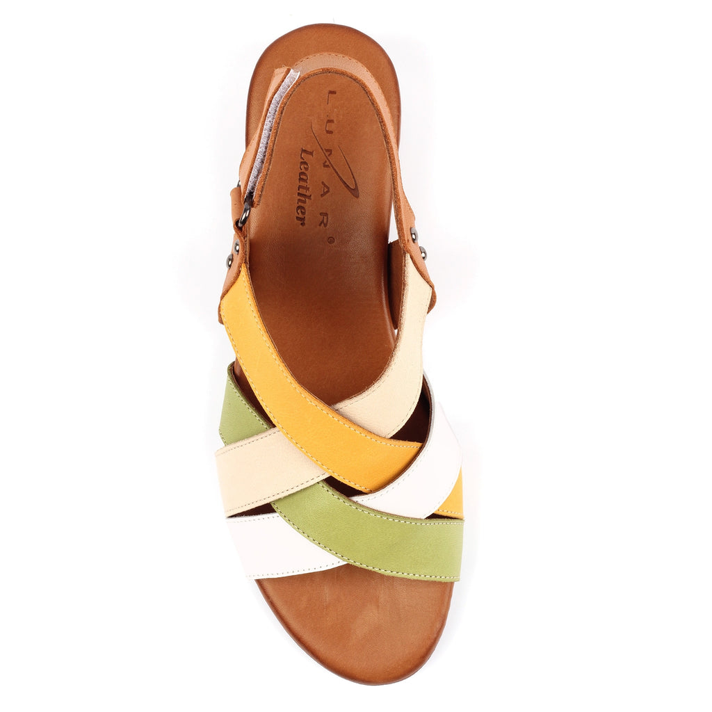Olympia Khaki Block Heel Leather Sandal