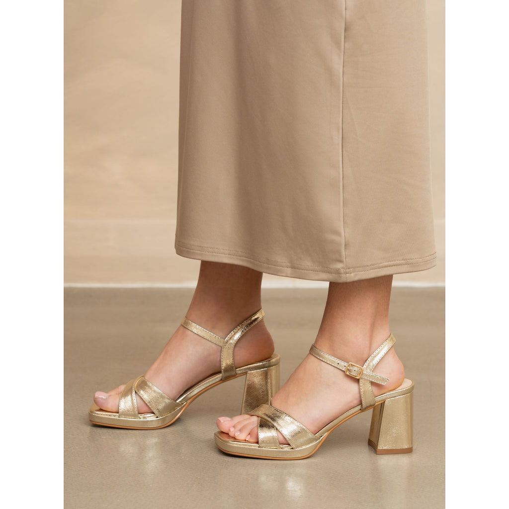 Justina Gold Block Heel Sandal
