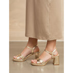 Justina Gold Block Heel Sandal