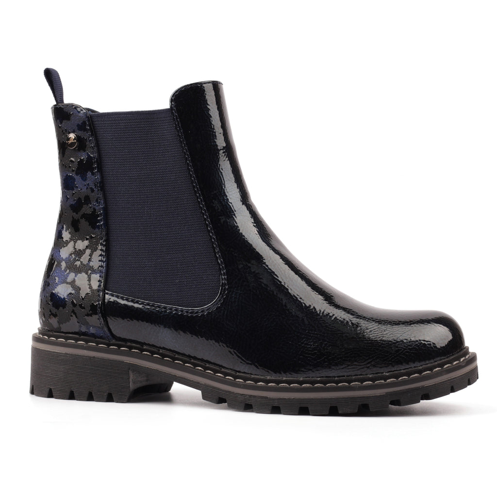 Bessy Navy Patent Ankle Boot