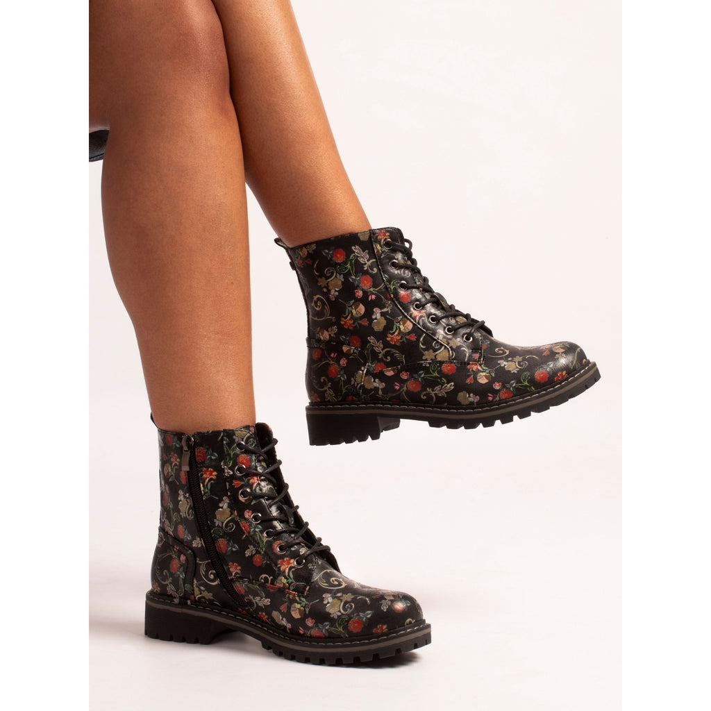 Amarillis Black Floral Ankle Boot