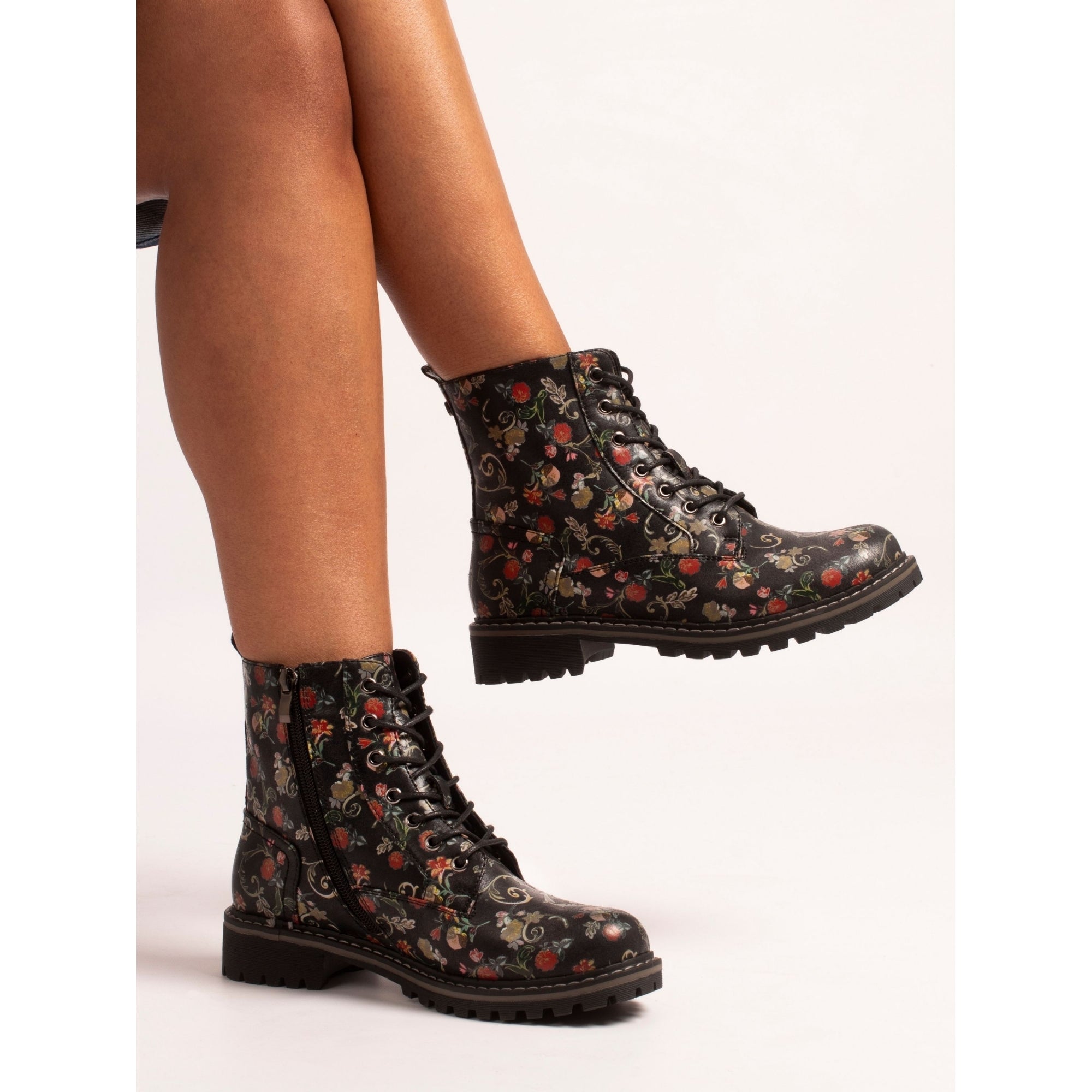 Amarillis Black Floral Ankle Boot