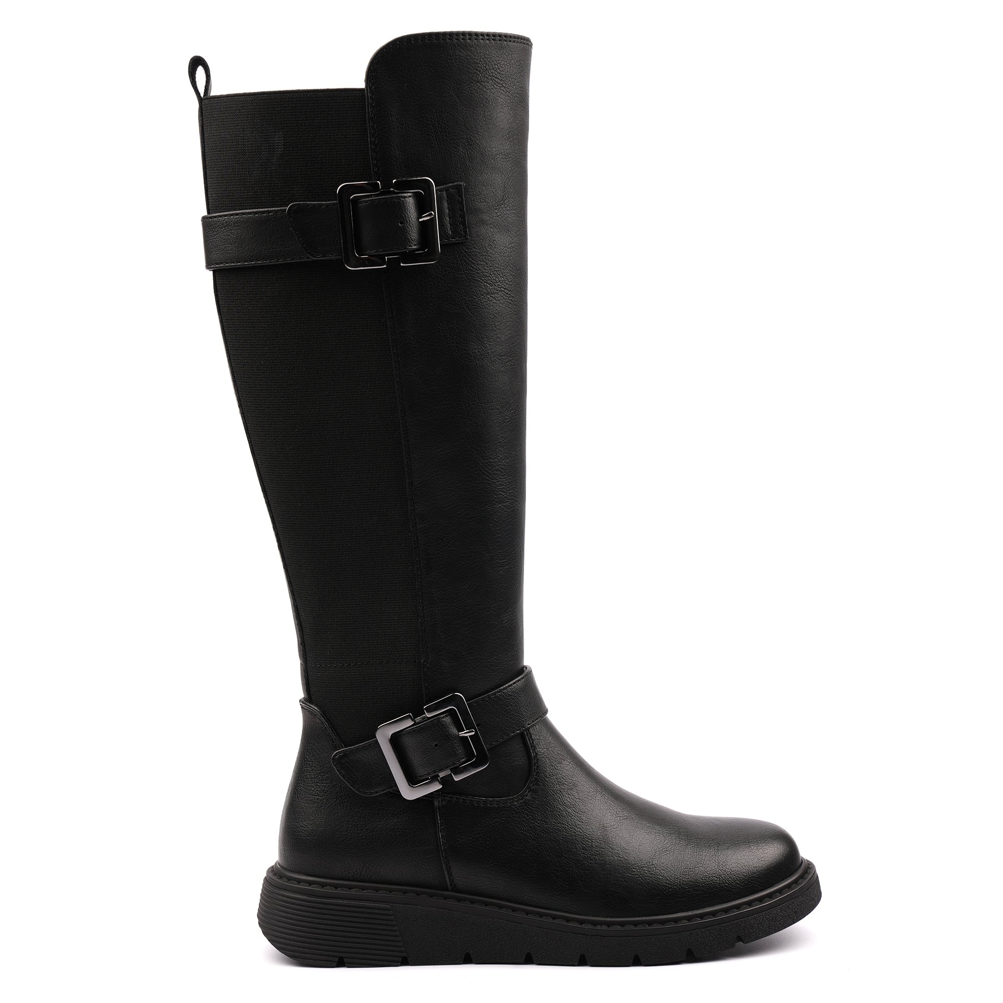 Devon Black Full Elastic Wide Fit Long Boot
