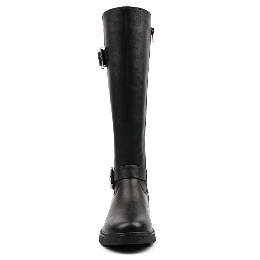 Devon Black Full Elastic Wide Fit Long Boot