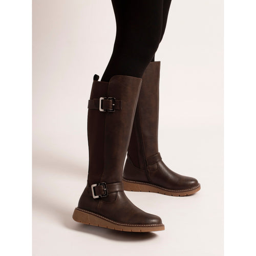 Devon Brown Full Elastic Wide Fit Long Boot