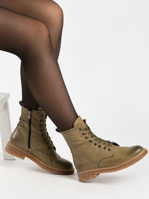 Venus Green Leather Ankle Boot