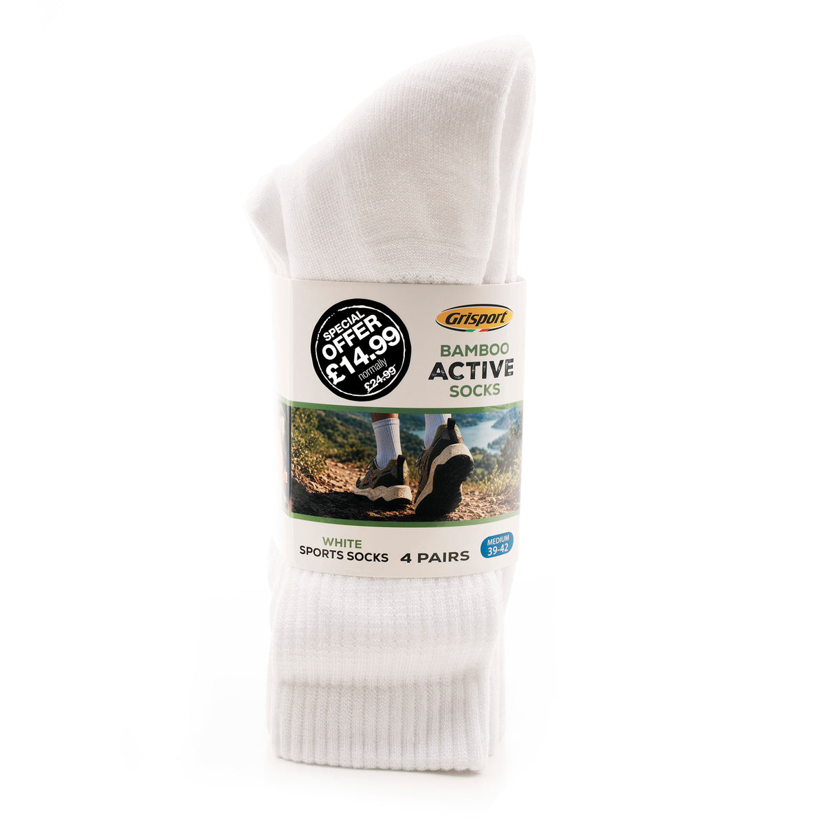 Mens Bamboo Sport 4 Pair Sock Pack Medium - 39-42